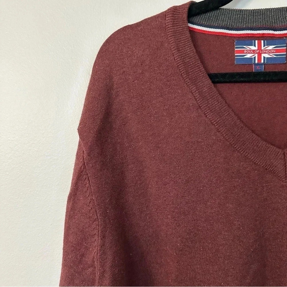 Soul of London Men's Long Sleeve V-Neck Maroon Organic Cotton Sweater Sz XL GUC - Picture 4 of 7